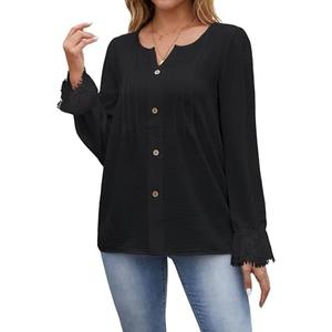 Eddoyee Womens Dressy Casual Long Sleeve Shirt 2025 Fashion Chiffon Lace Lantern Loose Top, Size Large Eddoyee Womens Dressy Casual Long Sleeve Shirt 2025 Fashion Chiffon Lace Lantern Loose Top, Size Large
