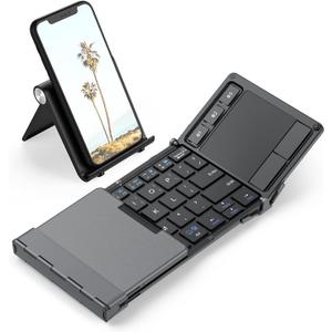 iClever Foldable Keyboard, BK08 Bluetooth Keyboard with Sensitive Touchpad (Sync Up to 3 Devices), Tri-Folding Pocket-Sized for Windows Mac Android iOS (Dark grey)