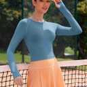 RUNNING GIRL Long Sleeve Workout Tops for Women Soft Crew Neck Basic Tight Cropped Top Casual Seamless Shirt (L)