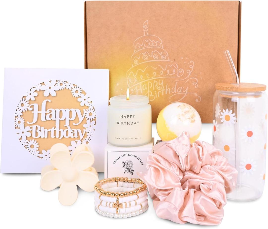 Birthday Gifts for Teen Girls, Happy Birthday Gift Basket for Women, Sister, Friendship, Daughter, Girlfriend, Best Friend, Wife, Her, Female, Cousin, Unique Return Gifts Ideas (White)