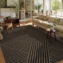 Lahome Modern Geometric Easy Jute Carpet, 6x9 Area Rugs for Living Room Outdoor Patio Washable Indoor Outdoor Dining Room Rug, Farmhouse Large Non Slip Carpet for Bedroom Backyard Office (Black/Nature Geometric-2)
