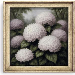 EAFPG Textured Gel Finish Framed Vintage Wall Art for Bathroom, Blush Hydrangea Plant Canvas Prints for Living Room, Bedroom & Kitchen, Floral Paintings for Office, Botanical Wall Decor, 8"x8"