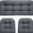 Wicker Chair Cushions, Waterproof Outdoor Loveseat Cushions for Patio Furniture, Tufted Wicker Furniture Cushions, 1 Loveseat and 2 U-Shaped Cushions, Grey