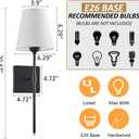 Wall Sconces Sets of 2, Bathroom Vanity Sconces Wall Lighting with White Fabric Shades, Hardwired Retro Industrial Wall Lamps, Wall Lights Suitable for Bedroom Living Room (Black)