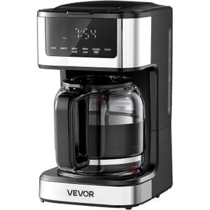 VEVOR Programmable Coffee Maker, 12 Cup Programmable Drip Coffee Makers with Touch Screen, 4-Hour Keep Warm Coffee Makers Drips, 2 Brew Strengths Drip Coffee Machine for Home, 24-Hour Programmable
