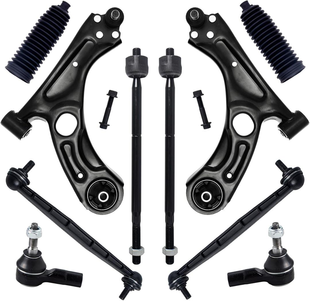 10Pcs Front End Suspension Kit Fit For 2012-2015 2016-2020 Chevy Sonic, 2 Lower Control Arm w/Ball Joint 2 Sway Bar Link 4 Outer & Inner Tie Rod End (# K622426 K622428 K750630 EV800936 ES800929)
