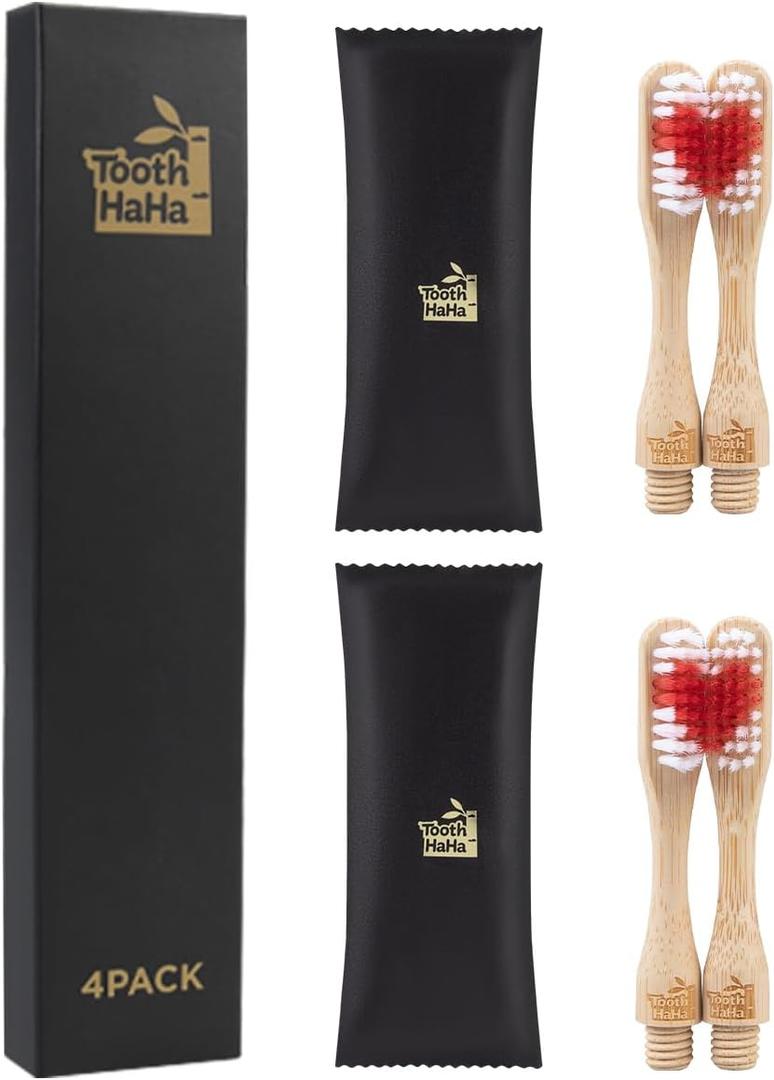 4 Bamboo Replacement Heads, BPA-Free Soft Tapered Bristles, Microplastic-Free Toothbrush Heads