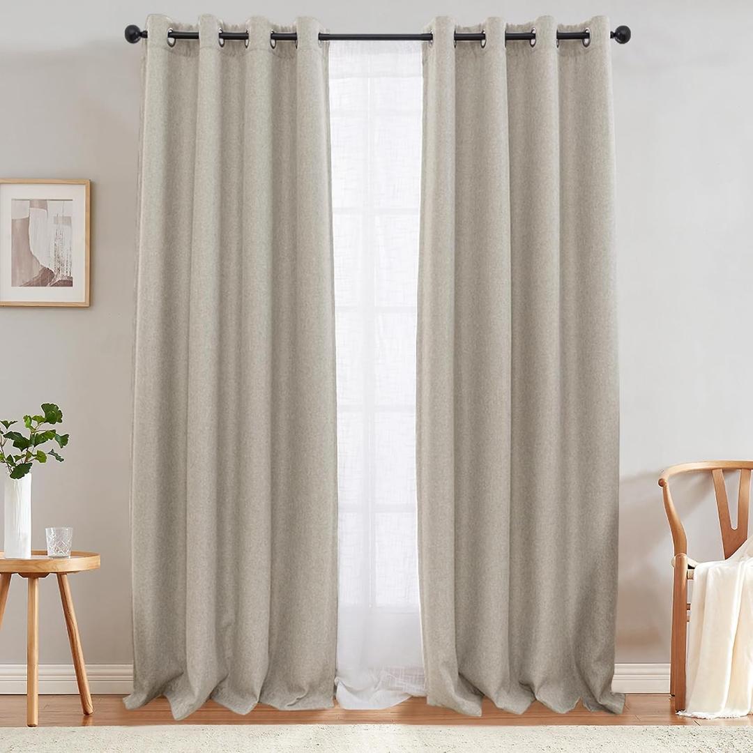 jinchan Linen Textured Curtain 96 Inch Long for Living Room Room Darkening Thermal Insulated Grommet Top Window Drape for Bedroom 52x96 Greyish Beige 1 Panel