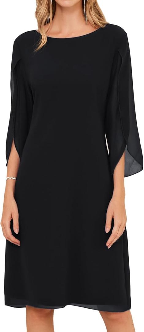 GRACE KARIN Womens Chiffon Dresses Flutter Sleeve Party Wedding Cocktail Dress (10, Black)