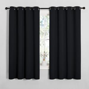 NICETOWN Bathroom Blackout Curtains and Drapes, 2 Panels, 55 inches Wide by 57 inches Long, Black Solid Thermal Insulated Grommet Blackout Drapery Panels for Window