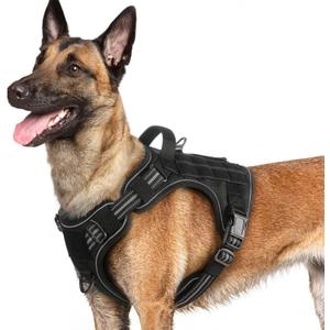 rabbitgoo Dog Harness for Large Dogs No Pull, Tactical Service Pet Vest with Molle and Control Handle, Adjustable and Reflective Military Harness for Easy Walking and Training, Black, L