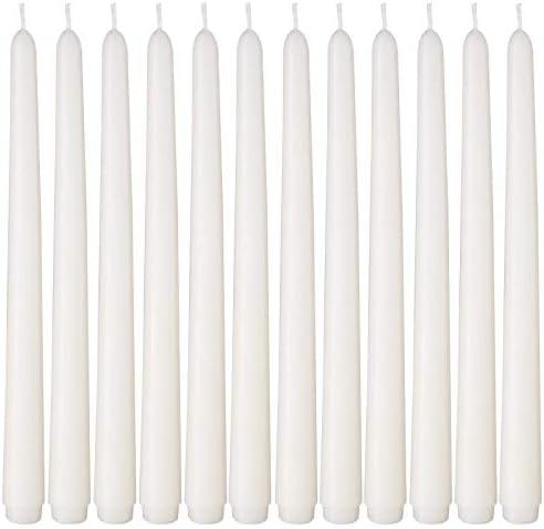 NIKY 10 inch Taper Candles for Christmas, Set of 12 Unscented Dripless Candlesticks - 8 Hours Long Burning for Home Decor, Wedding, Parties and Special Occasions (Ivory)