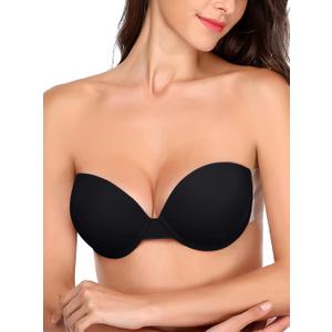 JOATEAY Adhesive Bra Backless Strapless Sticky Push Up Reusable Invisible Lift Padded Non-Slip (Black) B