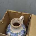 Vintage Flower Vase with Handle Retro Ice Crackle Waterproof Chinoiserie Ceramic Pitcher 8” Blue and White Vase for Home Decor