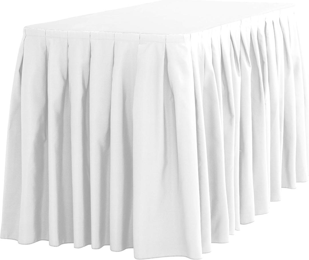 LTC LINENS Table Skirt White for 4 Feet Rectangular or 48 Inch Round Table - 14 ft Pleated Table Skirting Cloth Polyester for Banquet, Wedding (13" x 10" (Rectangular))