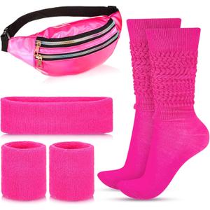 Tarpop 80s Neon Women Slouch Socks 90s Headbands Wristbands Fanny Pack Leg Warmers Sweatbands Waist Bag Women Party Costume