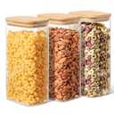 ComSaf 1.8 Qt Rectangle Glass Storage Containers with Lids, Glass Jars with Bamboo Lids, Clear Food Storage Jar, Sugar Coffee Containers, Pantry Storage Container for Pasta Rice Flour Oats Nuts Tea