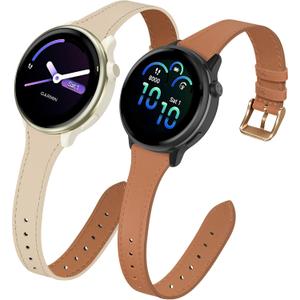 20mm Slim Leather Band Compatible with Garmin Vivoactive 6/5/3/3 Music, 2-pack Leather Band Slim Thin Strap for Venu Sq 2/Forerunner 55/165/245/645 Women