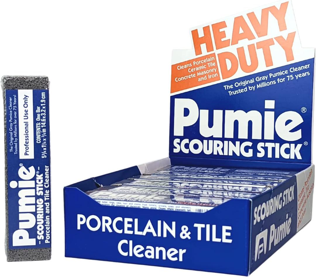 PUMIE Pumice Scouring Stick for Cleaning Toilet Rings Stain & Hard Water Rings, Extra Strong Heavy Duty Pumice Stone for Toilet Cleaning, Rust, Grills, Tough Bathroom, Ovens, Pools & Tubs - Pack of 12