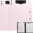 Clipboard Folder, 2 Pcs A4 Foldable Clipboard with Horizontal and Vertical Double Metal Clips, 360 Degree Foldable Binder Clipboards with Pen Holder, File Cover Work Folder Clipboards, Pink