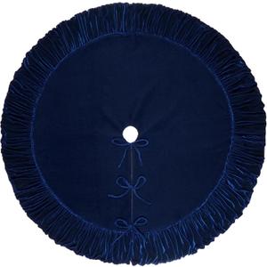 60-Inch Ruffled Velvet Christmas Tree Skirt, Thick Foam-Lined Heavy Duty Fabric with Plush Lace Ties, Royal Blue