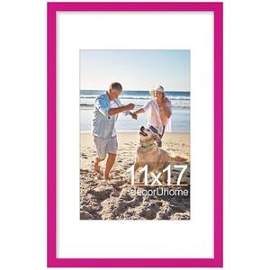 decorUhome 11x17 Picture Frame, Display Pictures 8x12 with Mat or 11x17 without Mat, Wall Hanging Poster Frame, Magenta, 1 Pack
