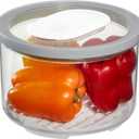 iDesign Large Round Fridge Produce Bin with Removable Drainage Tray and Lid - Gray