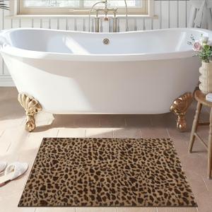 Bathroom Rugs Leopard Print Bath Mats Cheetah Fluffy Rug 24X36 Inch Bath Mat Non Slip Bathroom Rug Washable Bath Mat Shower Rugs for Sink Shower Vanity