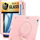 BATYUE Case for iPad Air 11-inch M4(2026)/ M3 (2025) / M2 (2024), iPad Air 5th/4th 10.9 inch(2022/2020), iPad Pro 11" 4th/3rd/2nd/1st Cover with Class Screen Protector,Pencil Holder & Strap, Pink