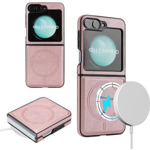 Phone Case for Samsung Galaxy Z Flip 6/Z Flip 7 FE, Magnetic, Support Wireless Charging, Premium PU Leather & Shockproof, Protective Cover, Compatible with MagSafe, Rose Gold