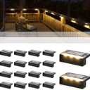 SOLPEX Solar Fence Lights, 6 LEDs Solar Lights Outdoor Waterproof Solar Powered for Deck, Stair, Front Porch, Balcony, Walkway, Garden, Yard, Patio, Pool Decor, IP65 Waterproof (9 Pack, Warm White) (Black)