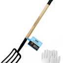 Garden Fork, 4-Tine Pitchfork, Spading Digging Fork, Forged Steel Y-Grip, Wood Handle, 45Inch