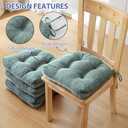 Chair Cushions for Dining Chairs Set of 4, Kitchen Chair Cushions, Chair Pads with Ties and Non Slip Backing, Tufted Memory Foam Seat Cushion 4 Pack, 15.5" x 15.5" x 4", Sage Green