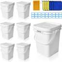 6 Pcs 5 Gallon Square Bucket with Lid Food Storage Container with Plastic Handle,Industrial Bucket with DIY Label Stickers and Towel for Paint Storage Tanks Handicrafts