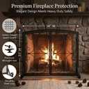 Plow & Hearth Metal Fireplace Screen Florence Black | 38" W x 31" H | Dual Magnetic Hinged Doors | Spark Guard Cover | Stand Alone Wrought Iron Panel Fire Place Cover