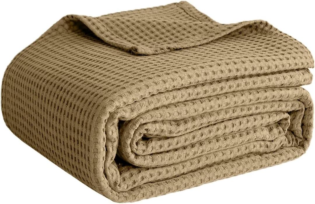 100% Cotton Blankets Queen Size for Bed - Waffle Weave Blankets for Summer, Lightweight and Breathable Soft Woven Blanket for Spring,  Queen (90" x 90")