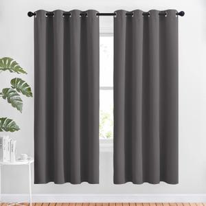 NICETOWN Blackout Thermal Curtains Panels 72 inch Length - Grommet Noise Reducing Room Darkening Solid Window Drapes for Bedroom/Living Room (2 Panels, 52 x 72 Inch, Gray) (Grey)