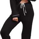 Button Up Pajamas for Women Long Sleeve Sleepwear Soft Loungewear Ladies Pjs Set XS-XXL (Black, M)