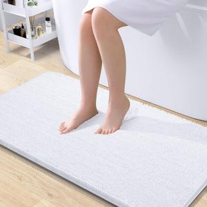 OLANLY Bathroom Rugs 45x27, Extra Soft Absorbent Chenille Bath Rugs, Rubber Backing Quick Dry, Machine Washable Bath Mats for Bathroom Floor, Tub and Shower, Home Decor Accessories, White