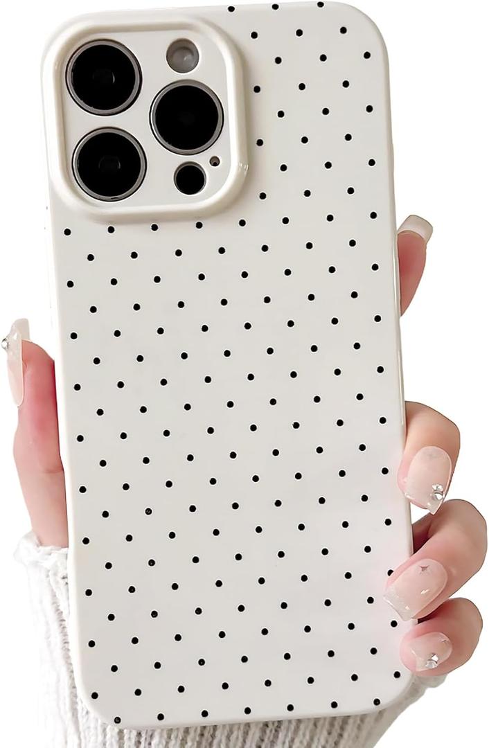 Lovmooful Compatible for iPhone 16 Pro Max Case Cute Polka Dot with Aesthetics Design for Girls Women Soft TPU Shockproof More Protective Girly for iPhone 16 Pro Max Case-White