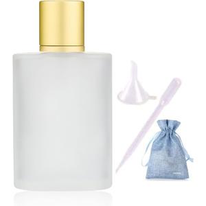 100ml 3.4oz Frosted Glass Spray Bottle for Essential Oils, Perfume - Empty Refillable Atomizer with Fine Mist, Makeup Funnel Filler, 3ml Dropper & Gift Bag