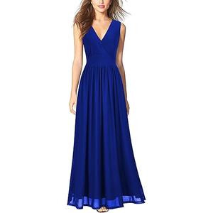WOOSEA Women Sleeveless Deep V Neck Sexy Mesh Loose Maxi Casual Long Dress Royal Blue XXL