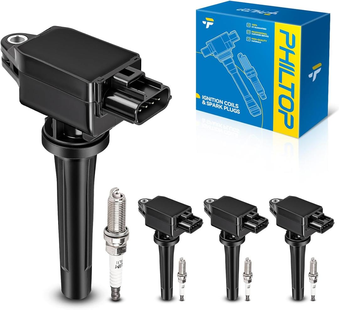 PHILTOP Ignition Coil Pack and Iridium Spark Plugs Fits for Mazda 2013-2018 2022 CX-5 2.5L, 2012-2023 3 2.0L/2.5L, 2014-2017 6, 2020-2023 CX-30 2.5L, 2016-2021 CX-3, 2016-2023 MX-5 Miata, 4PCS UF656