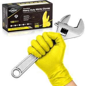 TitanFlex Heavy Duty Industrial Nitrile Gloves with Raised Diamond Texture, 6-mil, Latex Free (Yellow)