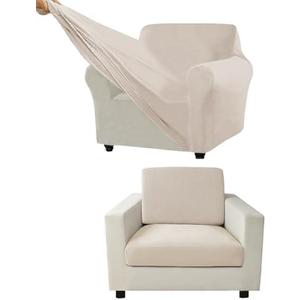 Couch Cover Velvet, Stretch Sofa Covers for Separate Main Cover/Backrests and Seat Cushions Couch Cover, for Living Room Furniture Slipcovers (Ivory,Small Seat 3 Piece)