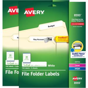 Avery File Folder Labels with TrueBlock Technology, Permanent Adhesive, 2/3" x 3-7/16", Laser/Inkjet, 2-Pack, 300 Labels Total (28593)