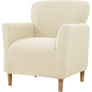 LiveGo Stretch Mid Century Modern Armchair Slipcover 1-Piece Jacquard Accent Chair Covers with Arms Soft Waterproof Chair Slipcovers for Living Room Furniture Protector Office (Beige a)