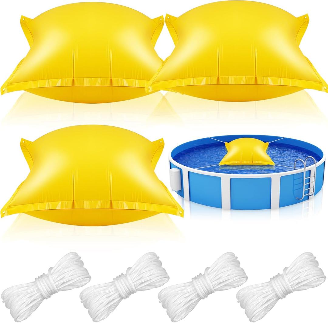 Capoda 3 Pcs Pool Pillows for Above Ground Pools 4 x 4 ft Winter Pillow Ultra Thick & Cold-Resistant 0.2 mm PVC Air Pillow for Winterizing Rope Included(Yellow,Square)