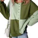 SHEWIN Womens Oversized Color Block Sweatshirts Casual Loose Button Henley Pullover Tops (Green, S)