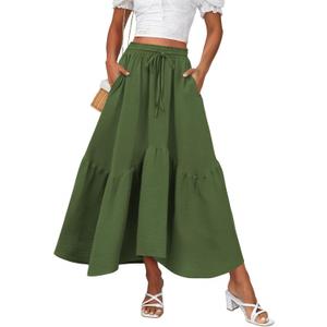 Zeagoo Long Skirts for Women High Waist A Line Skirt Casual Flowy Tiered Skirt with Pockets Summer Floral Boho Skirt, L